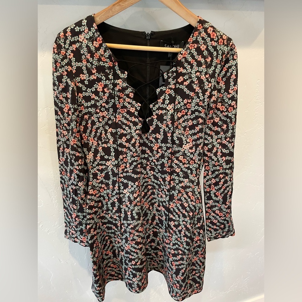 NWT women’s Saloni nural floral print mini dress retail $428 size M - Picture 2 of 10